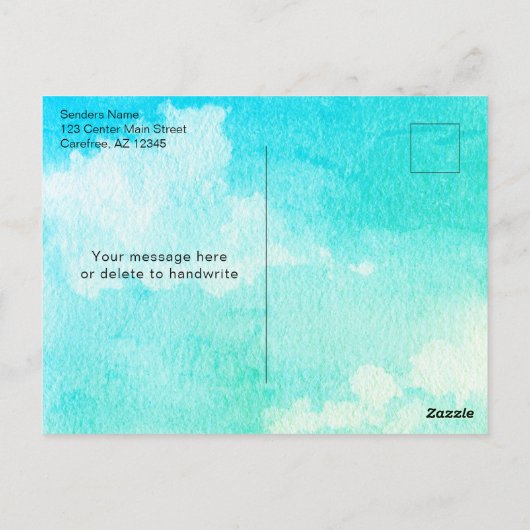 Weve移動した水色のコテージ移動のお知らせ ポストカード (裏面)