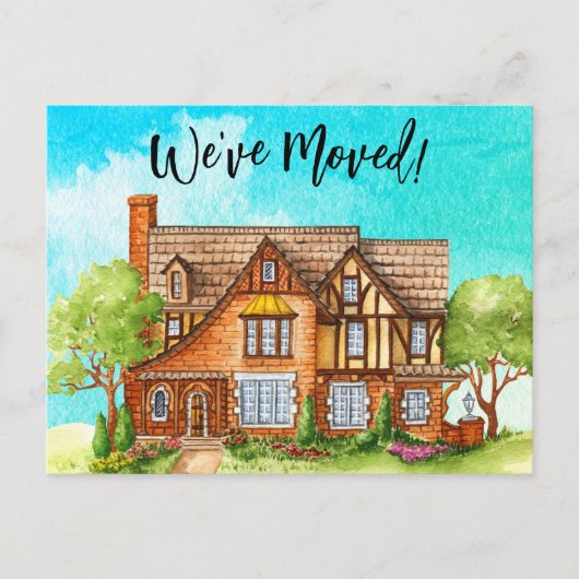 Weve移動した水色のコテージ移動のお知らせ ポストカード (正面)