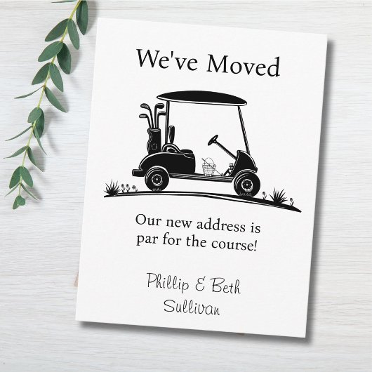 We've Moved Black Silhouette Golf Cart 案内ポストカード
