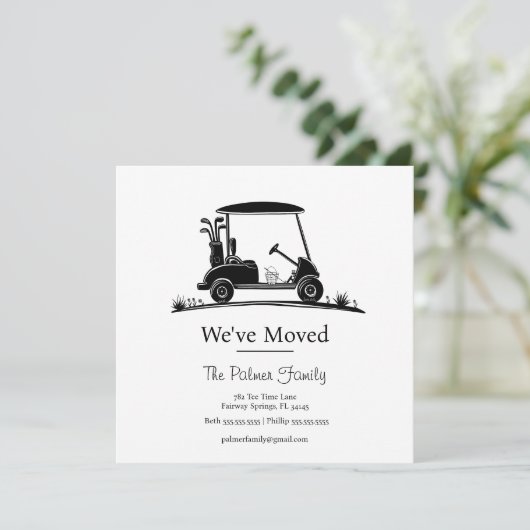 We've Moved Black Silhouette Golf Cart 案内状 (スタンド正面)