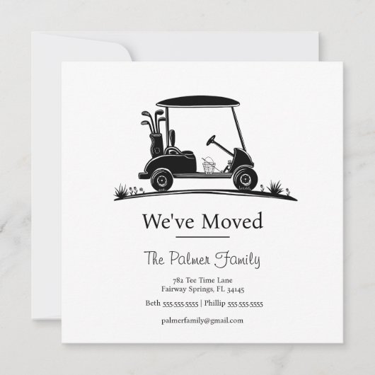 We've Moved Black Silhouette Golf Cart 案内状 (正面)