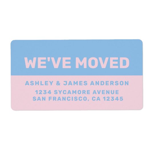 We've Moved Blue Pink New Address ラベル (正面)