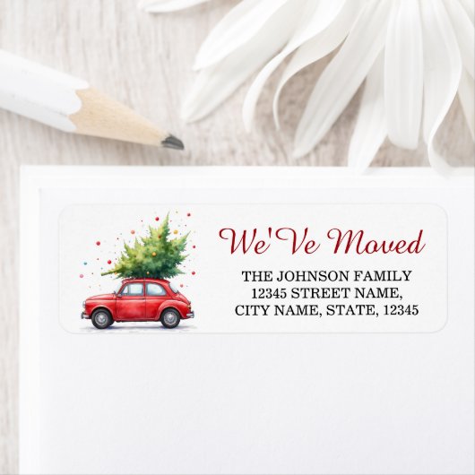 We've Moved Christmas Car Tree Holiday Moving ラベル (インサイチュ)