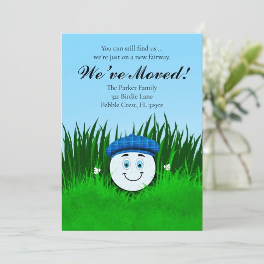 We've Moved Funny Golf Ball in Rough Personalized 案内状 (スタンド正面)