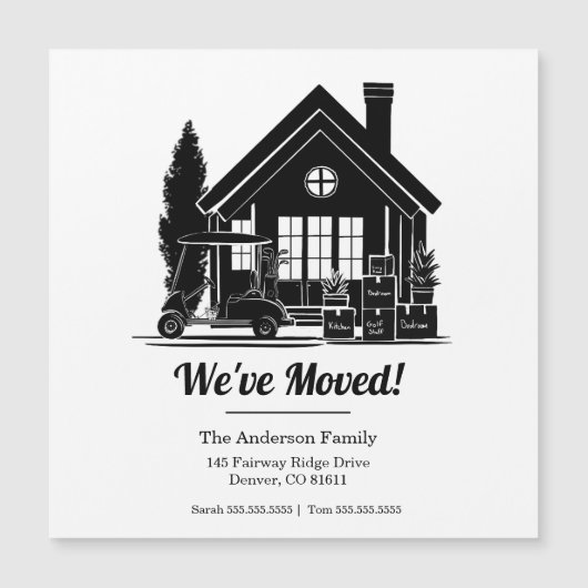 We've Moved! Golf Cart Parked at House Silhouette (正面)