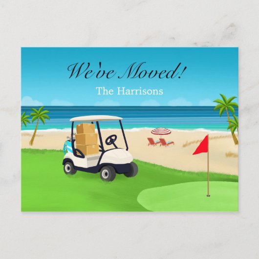 We've Moved Golf Course Beach Moving Announcement ポストカード (正面)
