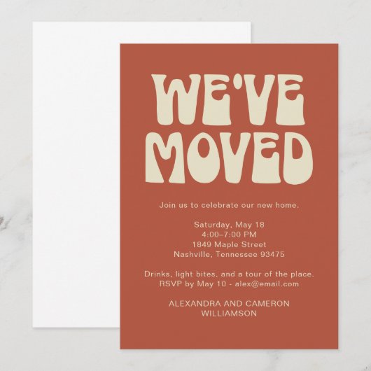 We've Moved Housewarming Party Rust Retro 招待状 (正面/裏面)