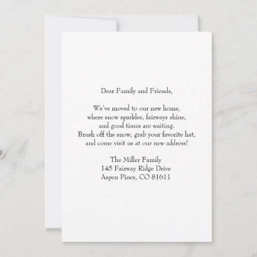 We've Moved Snowman Golfer Announcement  案内状 (裏面)