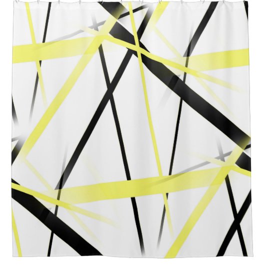 Whでレモン黄色と黒のを交差ストライプした状態 シャワーカーテン (正面)