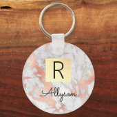 Whとバラ金ゴールド大理石金ゴールドボックス、名前&モノグラムケ キーホルダー (裏面)