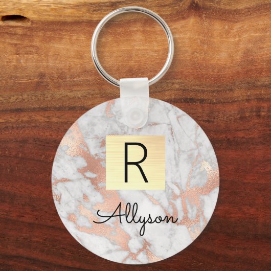 Whとバラ金ゴールド大理石金ゴールドボックス、名前&モノグラムケ キーホルダー (裏面)