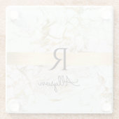 Wh & 金ゴールド大理石金ゴールドバー, DIYブラックネームモノグラム ガラスコースター (裏面)