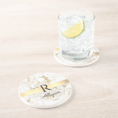 Wh & 金ゴールド大理石金ゴールドバー, DIYブラックネームモノグラム コースター (側面)