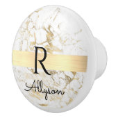 Wh & 金ゴールド大理石金ゴールドバー, DIYブラックネームモノグラム セラミックノブ (右)