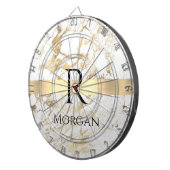 Wh & 金ゴールド大理石金ゴールドバー, DIYブラックネームモノグラム ダーツボード (正面右)