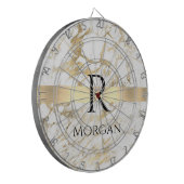 Wh & 金ゴールド大理石金ゴールドバー, DIYブラックネームモノグラム ダーツボード (正面左)