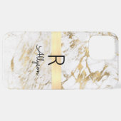 Wh & 金ゴールド大理石金ゴールドバー, DIYブラックネームモノグラム iPhoneケース (裏面横)