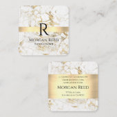 Wh/金ゴールド大理石金ゴールドバーDIYブロック名モノグラム情報 スクエア名刺 (正面/裏面)