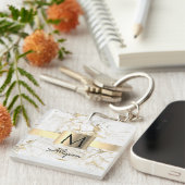 Wh & 金ゴールド大理石金ゴールドボックス、DIYブラックネームモノグラム キーホルダー (正面右)