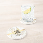 Wh & 金ゴールド大理石金ゴールドボックス、DIYブラックネームモノグラム コースター (側面)