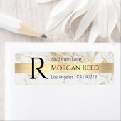 Wh/金ゴールド大理石、金ゴールドバーBlk名モノグラムアドレス ラベル (インサイチュ)