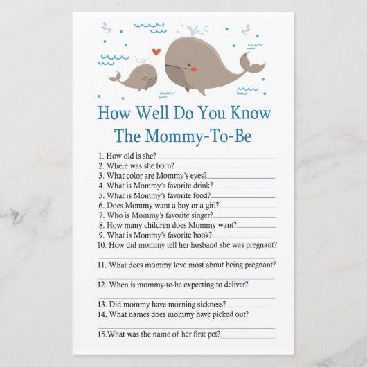 Whaleあなたはどのようにベビーシャワーゲームを知っている (正面)