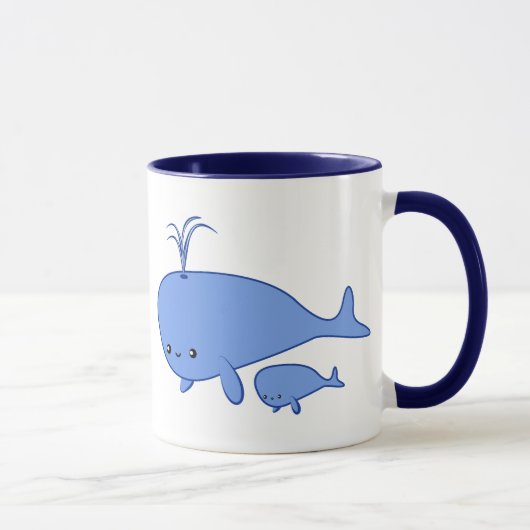 Whaleかわいいのベビーのクジラおよびママのマグ マグカップ (右)