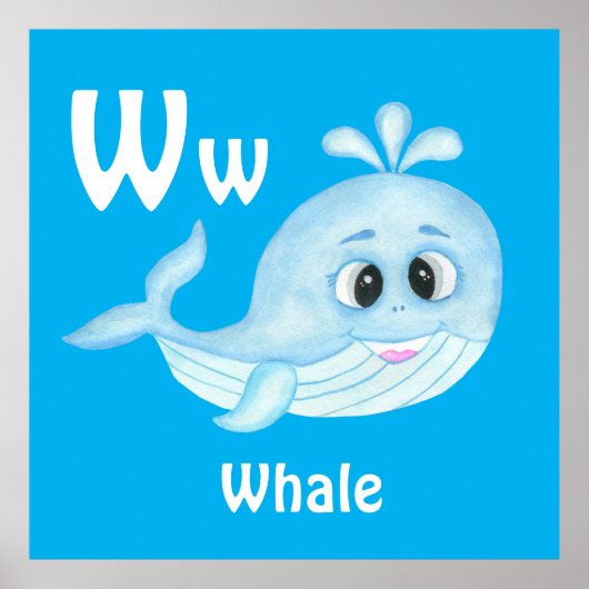 WhaleパーソナライズABC:レターW – 名前の追加 ポスター (正面)
