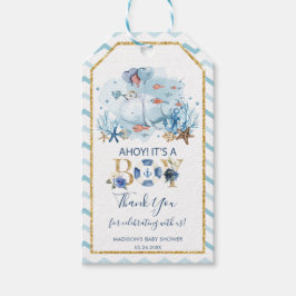 Whale Ahoy男の子の赤ちゃんシャワーありがとう ギフトタグ