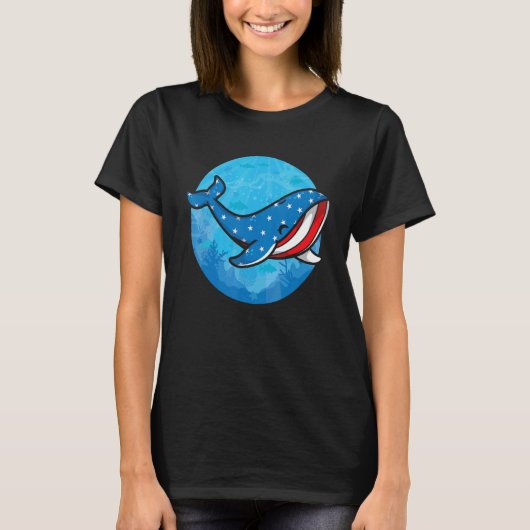 Whale American Flag Biologist USA  Blue Whale Sea  Tシャツ (正面)