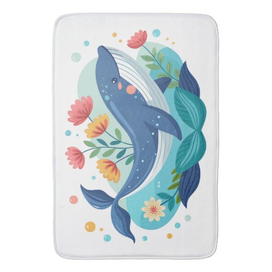 Whale And Flowers Mat バスマット (正面縦)