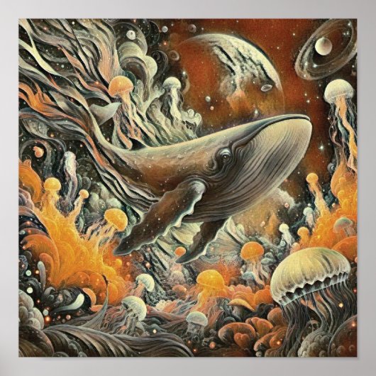 Whale and Jellyfish Art Print ポスター (正面)