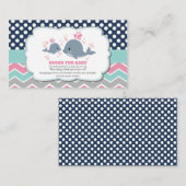 Whale Baby Showerが本を持ってきてInsert Baby Girl エンクロージャーカード (正面/裏面)