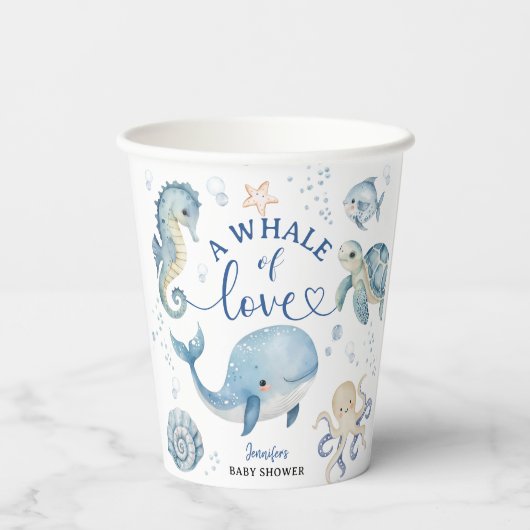 Whale Baby Shower Blue Ocean Boy 紙コップ (裏面)