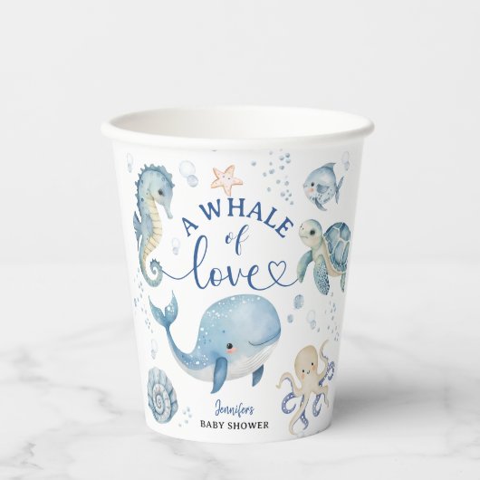 Whale Baby Shower Blue Ocean Boy  紙コップ (正面)