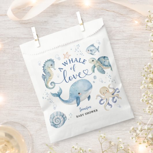 Whale Baby Shower Boy Blue Ocean フェイバーバッグ (クリップ留めされた状態)