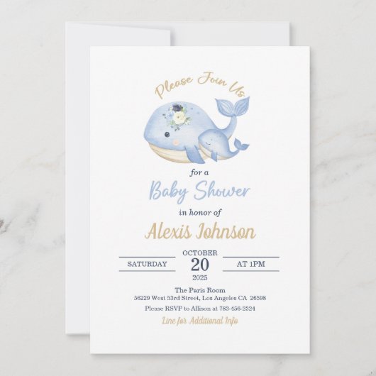 Whale Baby Shower Invitation for Boy 招待状 (正面)