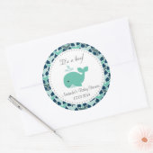 Whale Baby Shower It's A Boy Stickers ラウンドシール (封筒)