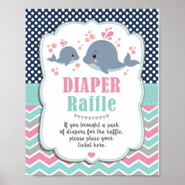 Whale Baby Shower Nautical Diaper Raffle Sign ポスター