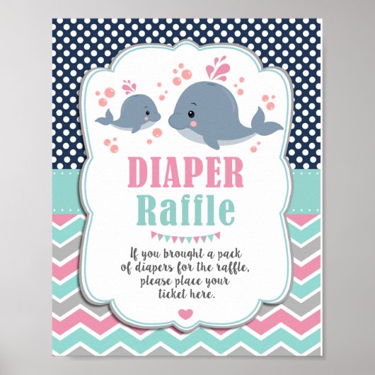 Whale Baby Shower Nautical Diaper Raffle Sign ポスター (正面)