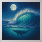 Whale Beneath Moonlit Wave - Pastel Painting Style ポスター (正面)