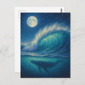 Whale Beneath Moonlit Wave - Pastel Painting Style ポストカード (正面/裏面)