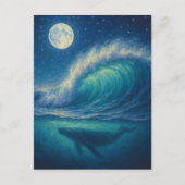 Whale Beneath Moonlit Wave - Pastel Painting Style ポストカード (正面)