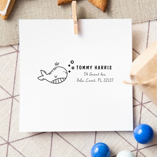 Whale | Custom Kids Name & Return Address セルフインキングスタンプ