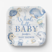 Whale Hello Baby Shower Boy Blue Ocean ペーパープレート (正面)