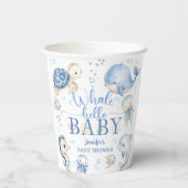Whale Hello Baby Shower Boy Blue Ocean 紙コップ (裏面)