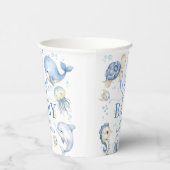 Whale Hello Baby Shower Boy Blue Ocean 紙コップ (右)