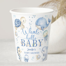 Whale Hello Baby Shower Boy Blue Ocean 紙コップ
