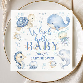 Whale Hello Baby Shower Boy Blue Ocean Paper スタンダードカクテルナプキン