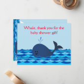 Whale It's A Boy Baby Shower Flat Thank You Note ノートカード (正面/裏面インサイチュ)